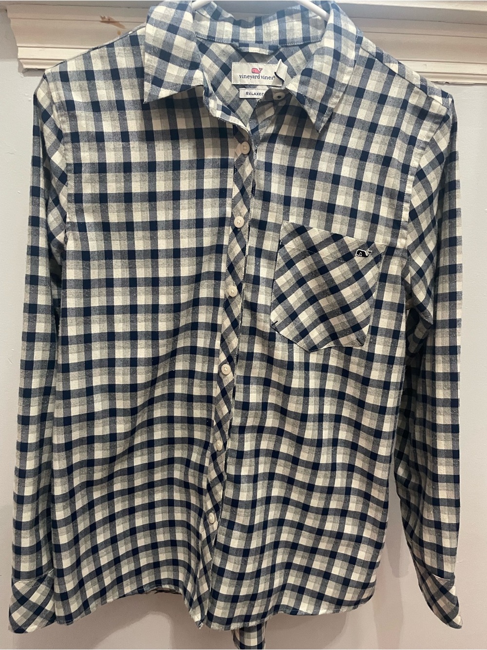 Vineyard Vines Women’s Blue and Gray Plaid Flannel Button-Down shirt